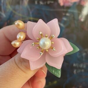 Woman's Charming Red Peony Flower Pendant Brooch Pin